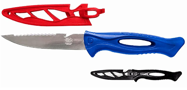 Faca para pesca Modelo F-212 Corta cabo 21,7 cm 47 g Várias Cores Verde, Vermelho, Preto e Azul