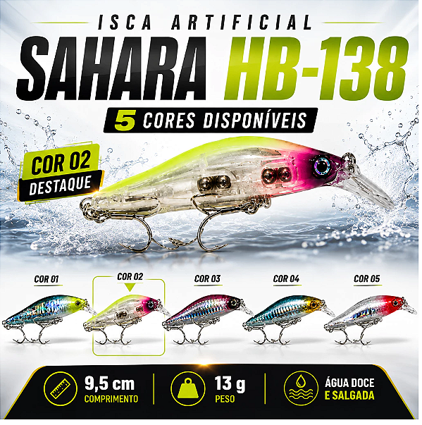 Isca Artificial Sahara HB-138 Meia Água 9,5 cm 13 g Várias Cores