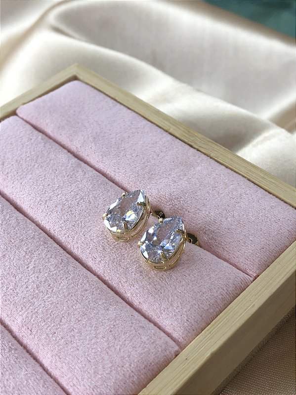 Brinco Gota Zircônia Cristal 12x8mm