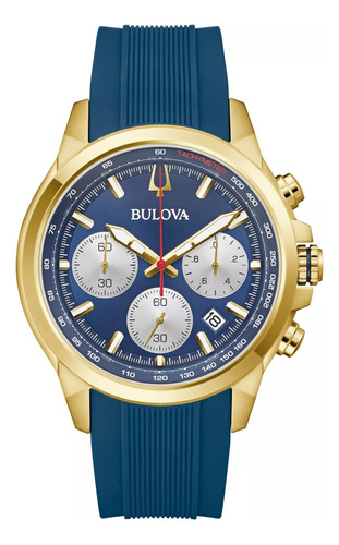 Relógio Bulova Dourado E Azul - Original Box E Certificado