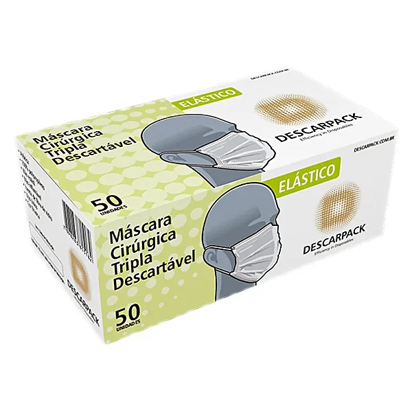 Máscara Tripla Descartável Branca 50un Descarpack