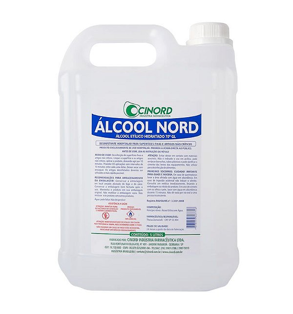 Álcool Etílico Hidratado 70° 5L Cinord