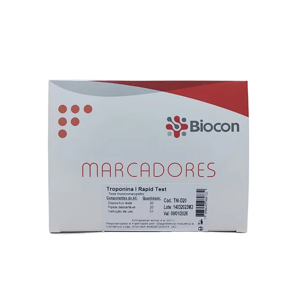 Teste Troponina I 1,0 ng/mL Rapid Test 20un Biocon