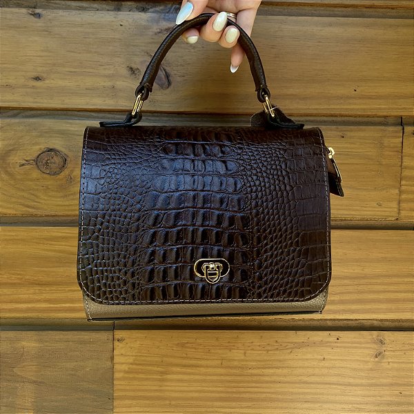 Bolsa Feminina de Couro – Croco e Liso, Café