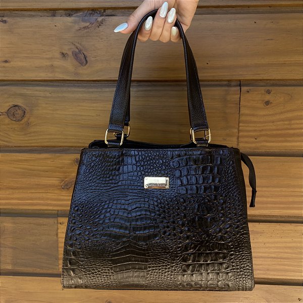 Bolsa Feminina de Couro – Croco Preta
