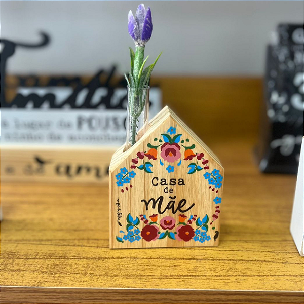 Mini Vaso Casinha - Mãe - Pinus