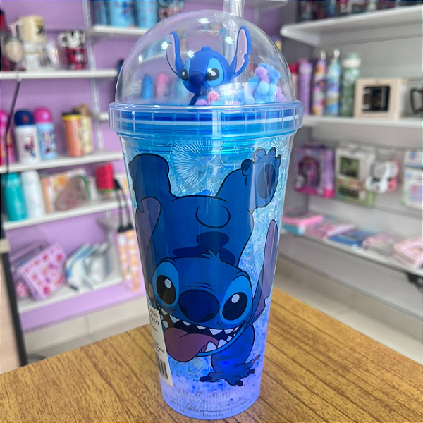 Copo decorado stitch c/led/canudo 450ml