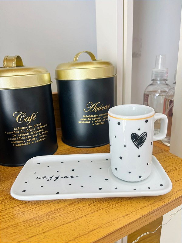 Xicara 80ml c/ pires porcelana retangular