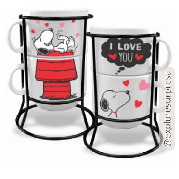 Jogo de Xícaras de Chá 200 ML Empilháveis com Suporte - "Snoopy"