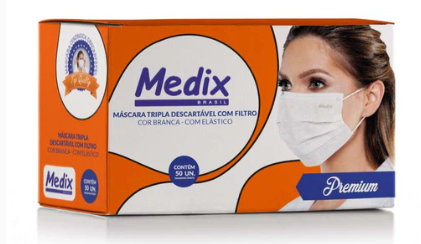 MASCARA TRIPLA C/ ELASTICO BRANCA 50 UND