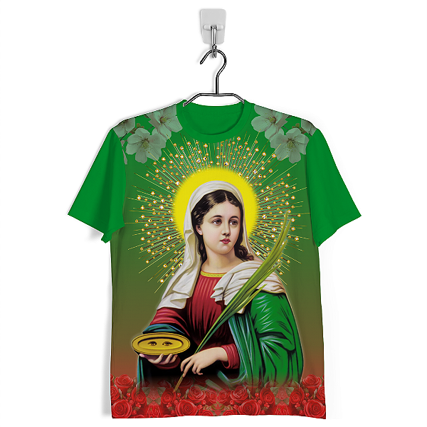Camiseta Santa Luzia Católica – Estampa Religiosa com Santa Luzia, Tecido Tecnológico com Anti-Pilling