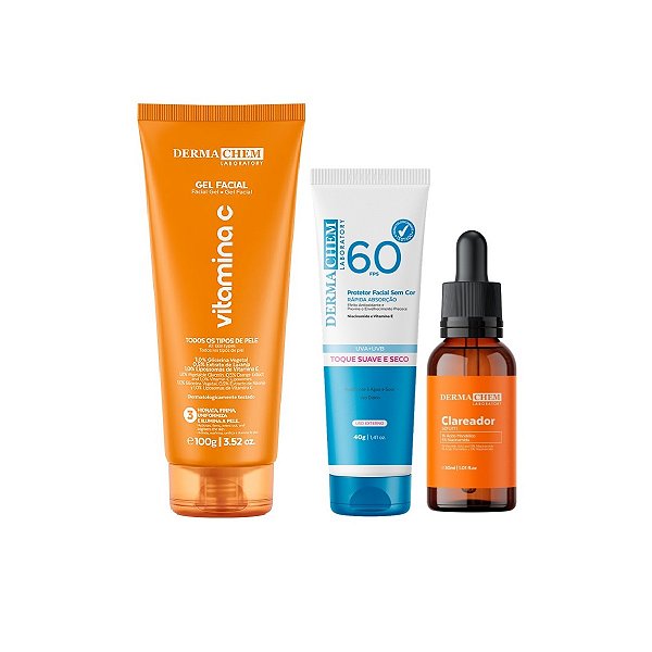 Kit Serum Clareador Protetor Facial Gel Anti-Idade Vitamina C Hidrata Clareamento Firmeza