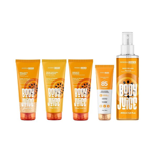 Kit Corporal Completo Body Splash Creme Sabonete Esfoliante Maracuja Com Protetor Facial 85 Fps