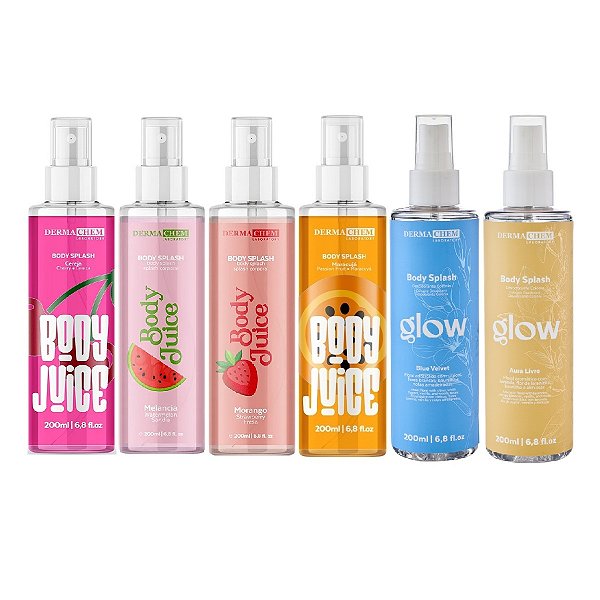 Kit Com 6 Body Splash Corporal Linhas Glow e Juice 200ml Cada
