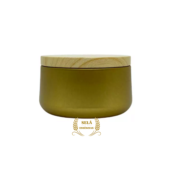 LATA DE METAL COM TAMPA COR DE MADEIRA 180ML (DOURADA)