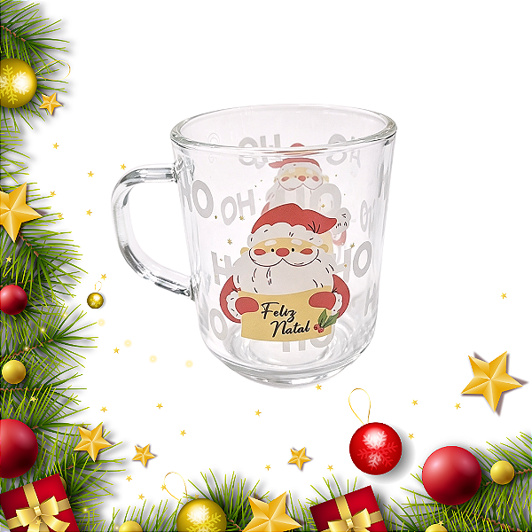 CANECA DE VIDRO ESTAMPA DE NATAL