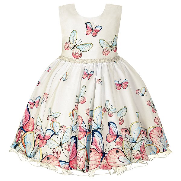 Vestido Infantil Juvenil Jardim Encantado Creme Giovanella