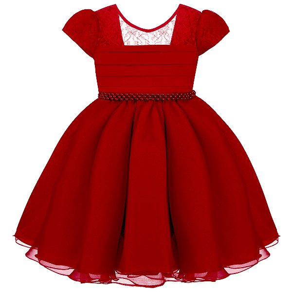 Vestido Infantil Juvenil Vermelho Renda de Festa Giovanella