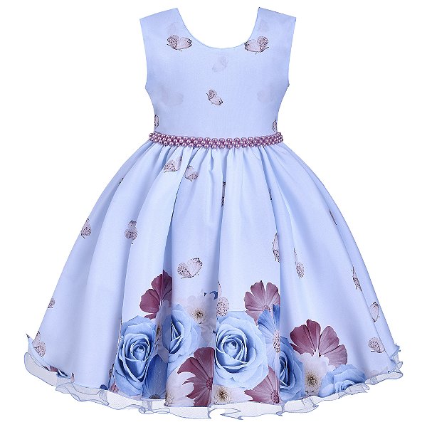 Vestido Infantil Juvenil Jardim Encantado Azul Floral Giovanella