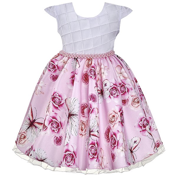 Vestido Infantil Juvenil Rosa Floral Jardim Encantado Giovanella