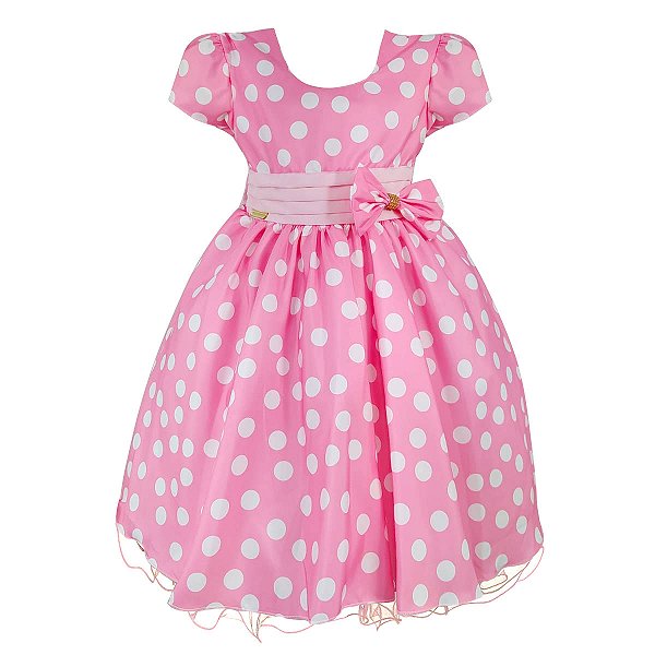 Vestido Infantil Juvenil Rosa Poá Branco Giovanella