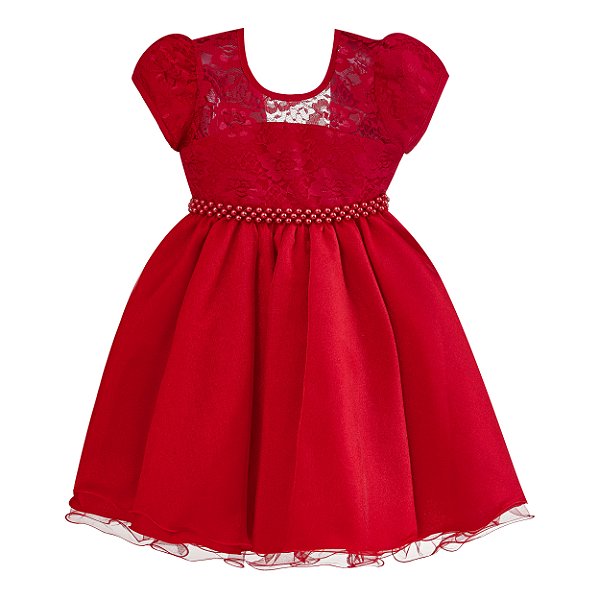 Vestido Infantil Juvenil Vermelho Busto Renda Giovanella