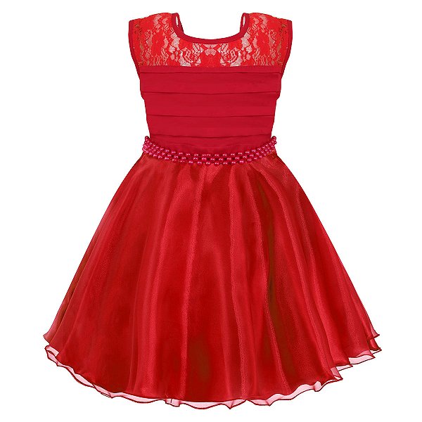 Vestido Infantil Juvenil Vermelho Renda de Festa Giovanella