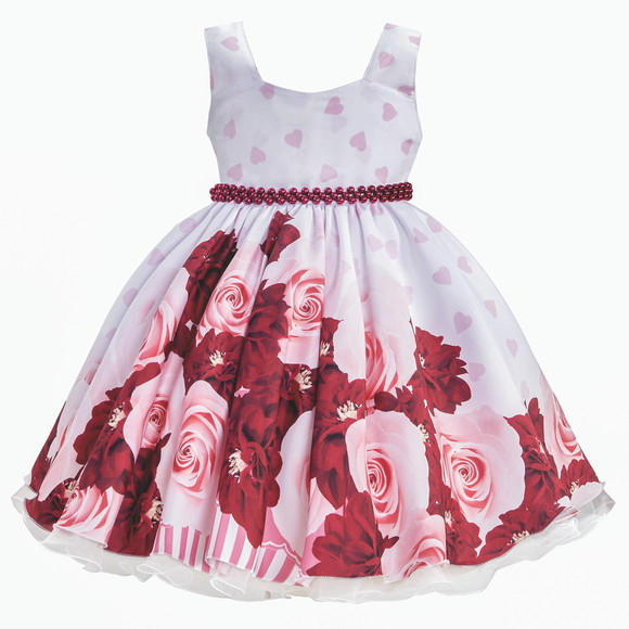 Vestido Infantil Juvenil Floral Marsala Coração Giovanella