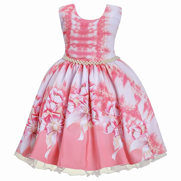 Vestido Infantil Juvenil Coral Floral de Festa Giovanella