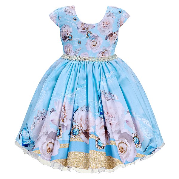 Vestido Infantil Juvenil Azul Cindy Floral de Festa Giovanella