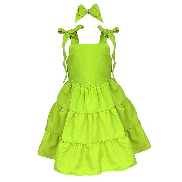 Vestido Infantil Juvenil 3 Marias Verde Neon Limão V&A