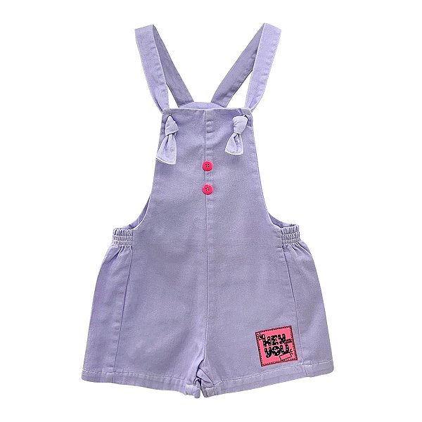 Jardineira Macaquinho Infantil Short Curto Sarja Lilás V&A