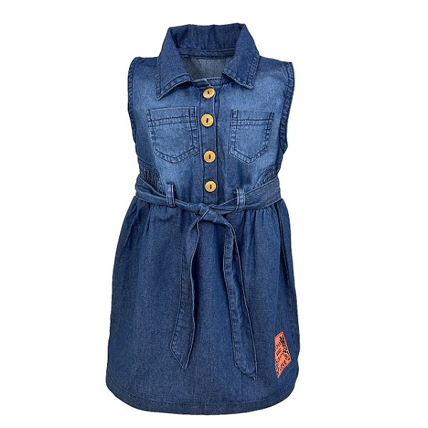 Vestido Infantil Jeans Manga Curta V&A