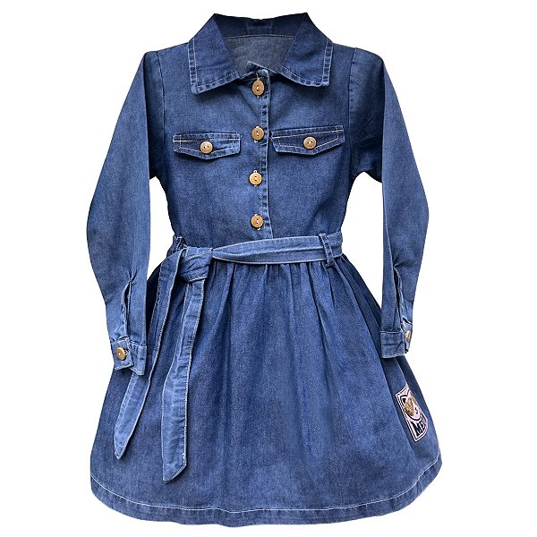 Vestido Infantil Jeans Manga Longa V&A