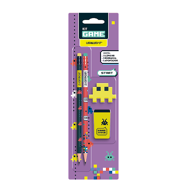 KIT LÁPIS HB GAME 2 LAPIS/APONTADOR/BORRACHA