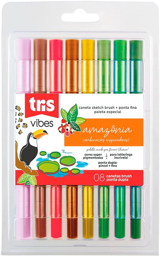 CANETA BRUSH TRIS VIBES AMAZAZÔNIA 8 CORES