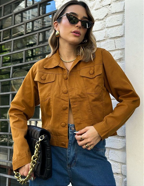 Jaqueta sarja jeans caramelo