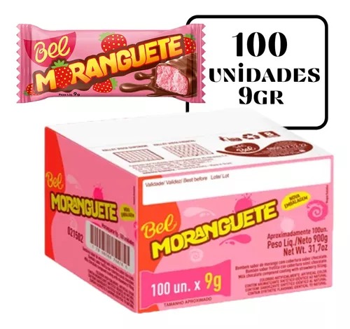 CHOCOLATE BOMBOM MORANGUETE CAIXA COM 100 UNIDADES DE 9G BEL