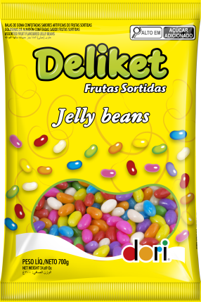BALA DE GOMA JUJUBA DELIKET FRUTAS SORTIDAS JELLY BEANS 700G DORI