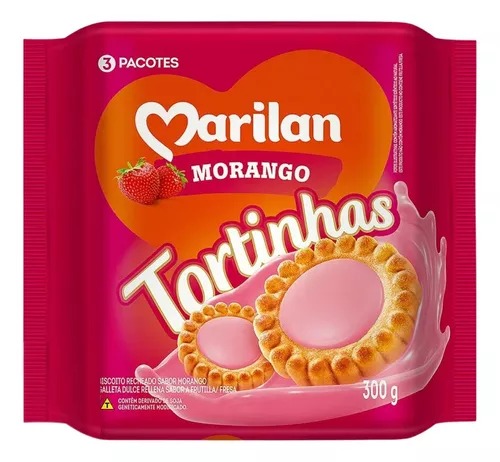 BISCOITO BOLACHA TORINHA RECHEADA MORANGO 300G MARILAN
