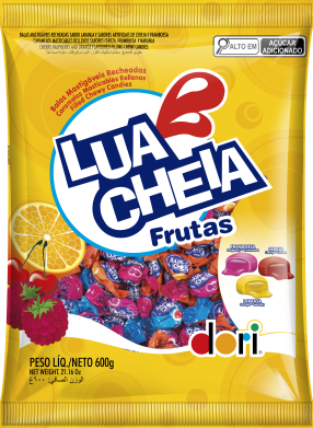 BALA MASTIGAVEL LUA CHEIA FRUTAS 600G DORI