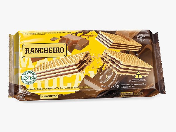 BISCOITO WAFER RECHEADO CHOCOLATE 78G RANCHEIRO