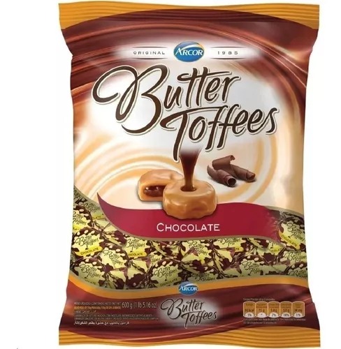 BALA MASTIGÁVEL COM RECHEIO DE CHOCOLATE BUTTER TOFFEES 500G ARCOR