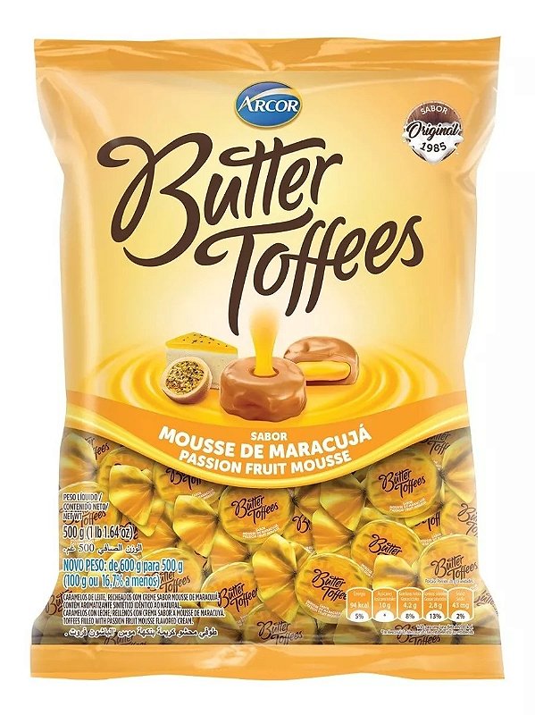 BALA MOLE MASTIGÁVEL MARACUJA BUTTER TOFFEES 500G ARCOR