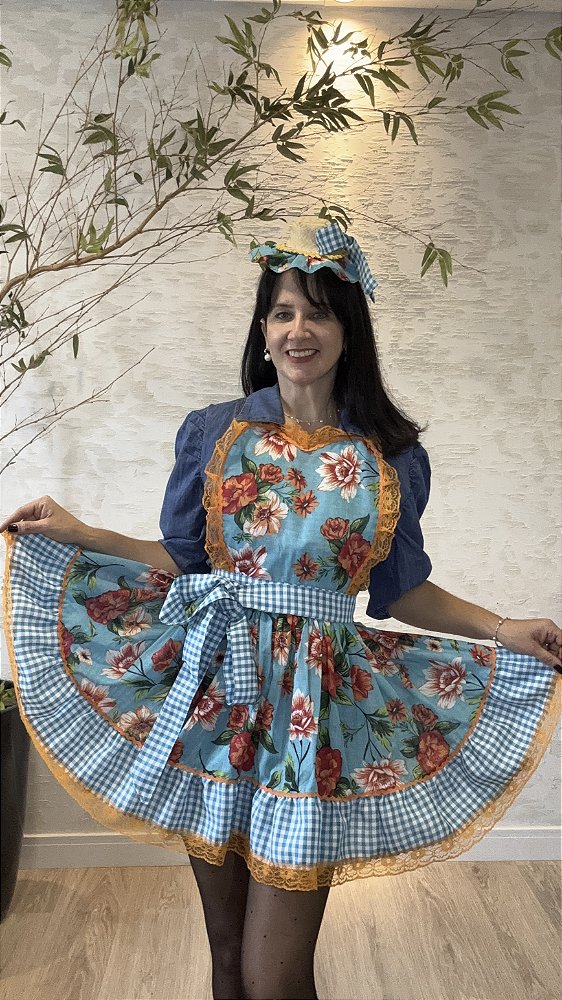 Avental Junino Azul Claro 120cm