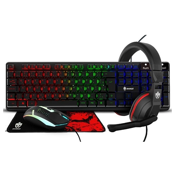 COMBO GAMER EVOLUT TECLADO MOUSE 1600DPI HEADSET MOUSEPAD
