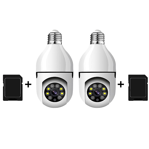 KIT 2 CAMERAS WIFI LAMPADA GIRATÓRIA + CARTÃO DE MEMÓRIA