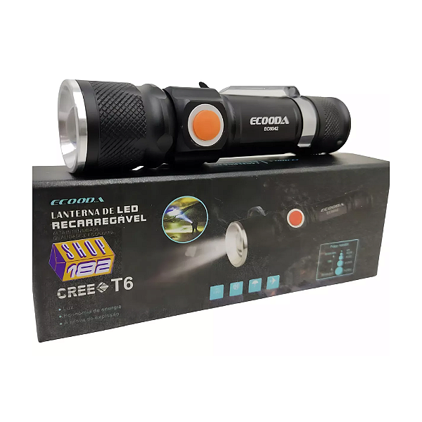 MINI LANTERNA TÁTICA RECARREGÁVEL USB LED T6 ZOOM 3 MODOS JWS