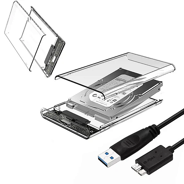CASE PARA HD EXTERNO TRANSPARENTE USB NOTEBOOK SATA PROTECT