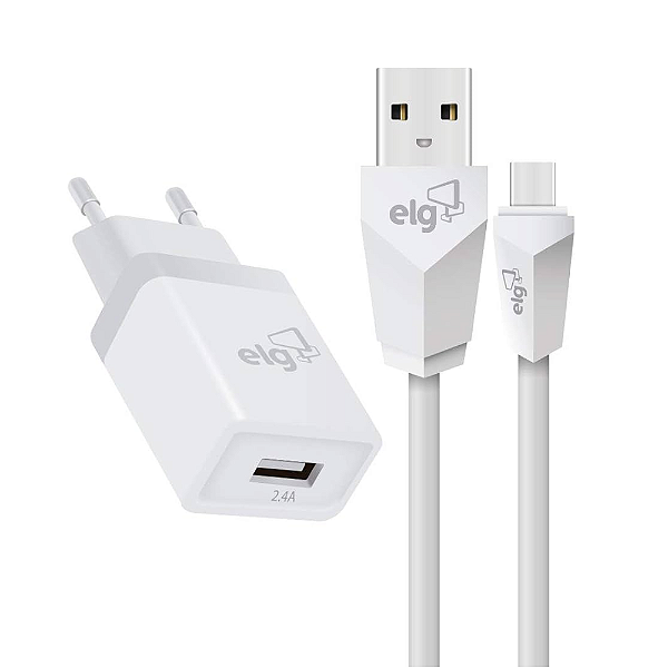 CARREGADOR PAREDE ELG KTC10WC, 1 SAÍDA USB + CABO USB-C